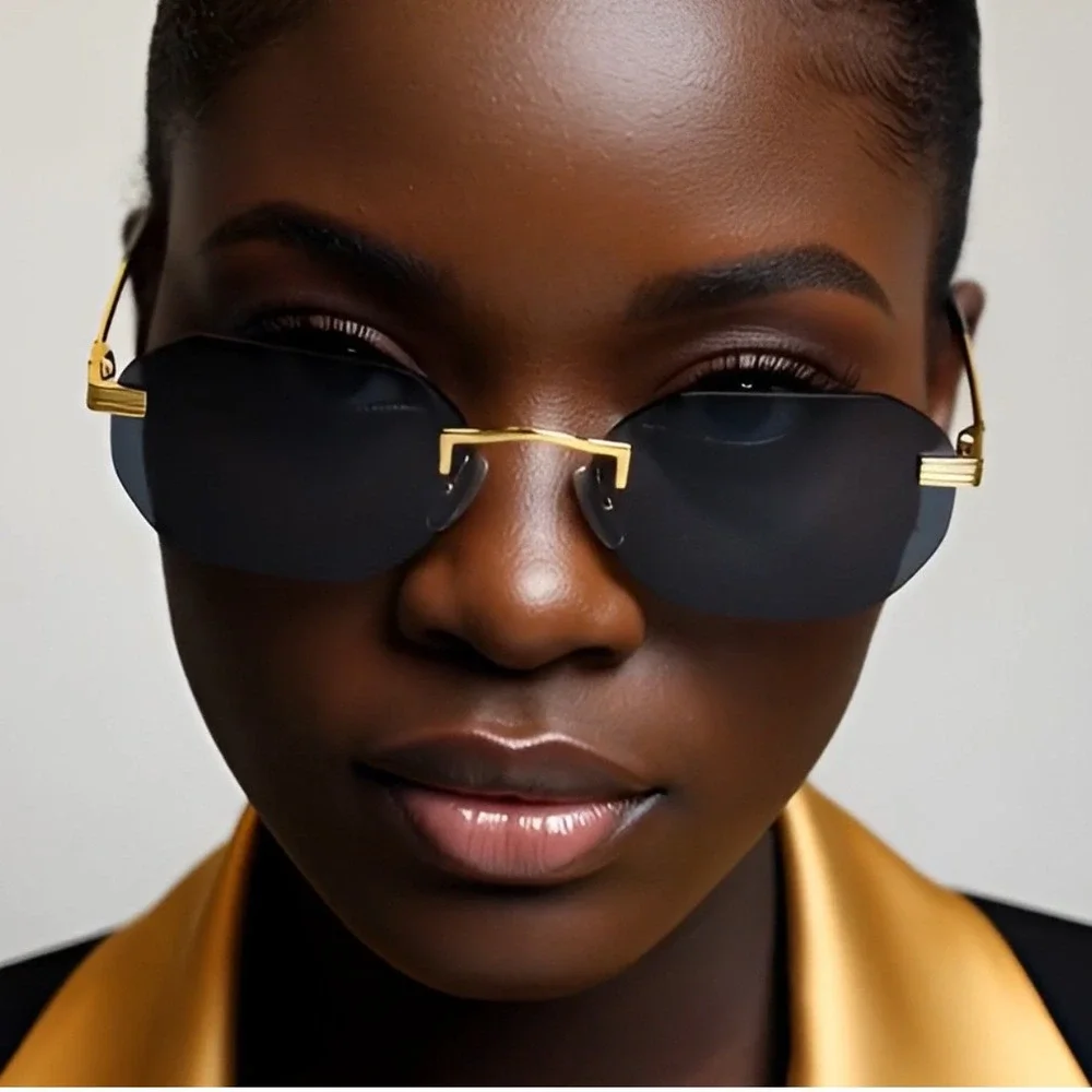 Rimless Sunglasses Women Oval‎ Gold Frame Fashion Trendy Designer Lentes Gafas